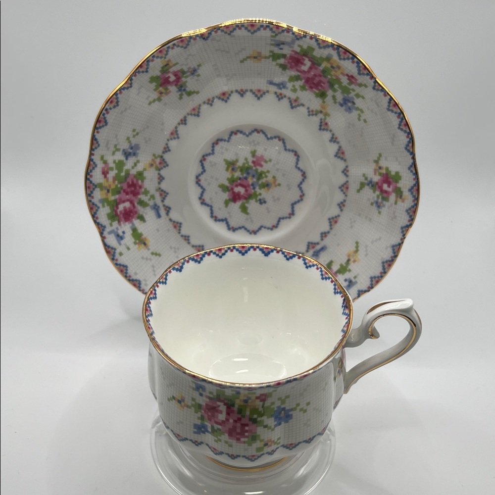 Vintage Royal Albert Petit Point China Teacup and Saucer Set Reg No.778676